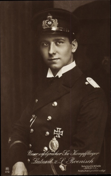 Postcard sea combat pilot Lieutenant at sea Boenisch, Sanke 412