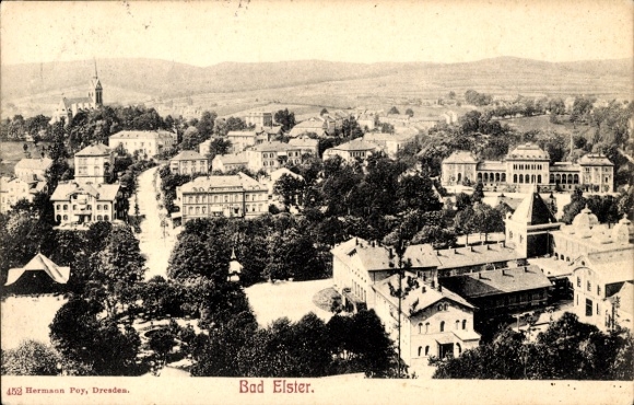 Postcard Bad Elster in Vogtland, panoramic view over the roofs of the city, church