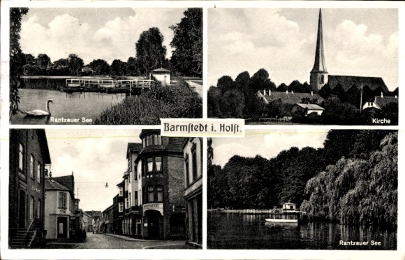 Ansichtkaart Barmstedt in Holstein, kerk, Rantzauer See, straatgebied, apotheek