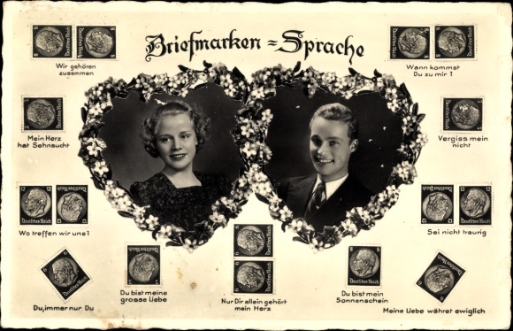 Ak Briefmarkensprache, Liebespaar