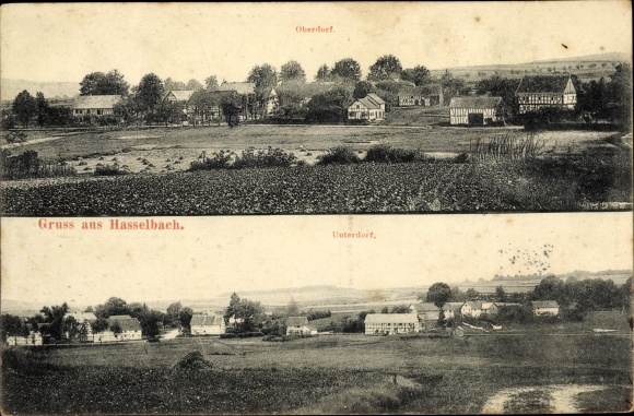Ansichtkaart Hasselbach in het Westerwald, Oberdorf, Unterdorf