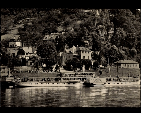 Ak Schmilka Bad Schandau Sächsische Schweiz,  Dampferanlegestelle, Dampfer Weltfrieden