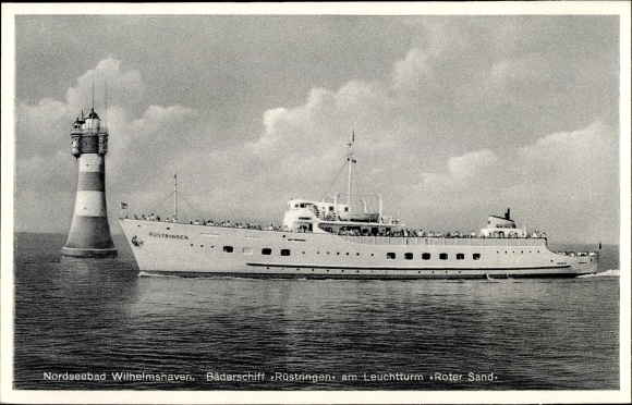 Postcard Wilhelmshaven in Lower Saxony, bathing ship Rüstringen, Roter Sand lighthouse