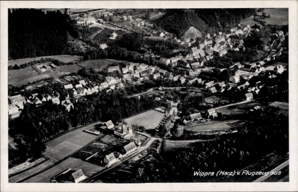 Postcard Wippra Sangerhausen am Harz, aerial view of houses, rural surroundings