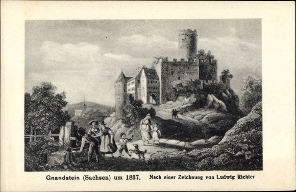 Artist PC Richter, Ludwig, Gnandstein Kohren Sahlis Frohburg in Saxony, the castle around 1837