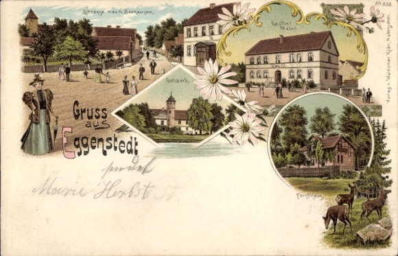 Chromo-Litho Eggenstedt Wanzleben Börde, estate park, Meier Inn, forester's house