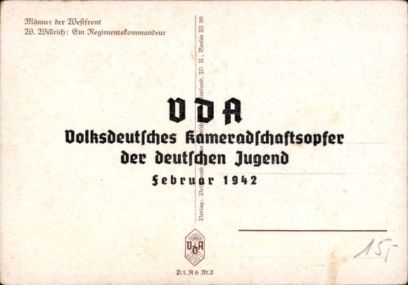 Kunstenaar Ak Willrich, Wolfgang, Horst von Wolff, regimentscommandant, Wehrmacht, VDA P 1 R 5 nr. 2