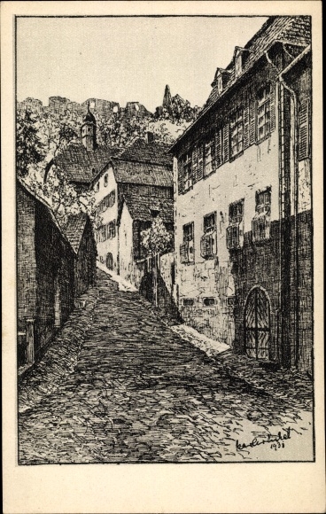 Artist PC Winkel, Karl, Lindenfels in the Odenwald, ascent to the castle