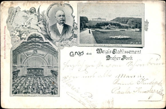 Ak Wien 12. Meidling, Dreher Park, Etablissement von Joh. Weigl, Neptunsgrotte, Katharinenfesthalle