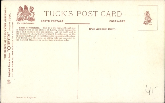 Artist Postcard Flower, Charles E., London, House of Commons, Tuck 7906