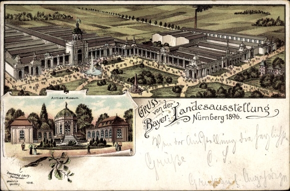 Chromo-Litho Nuremberg in Middle Franconia Bavaria, Bavarian State Exhibition 1896, panorama of the site