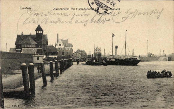 Ak Emden in Ostfriesland, Außenhafen, Hafenbahnhof, Zoll