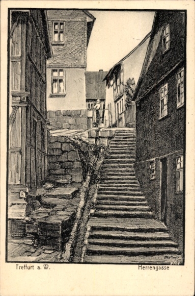 Artist Postcard Treffurt in Wartburgkreis Thuringia, Herrengasse, Staircase