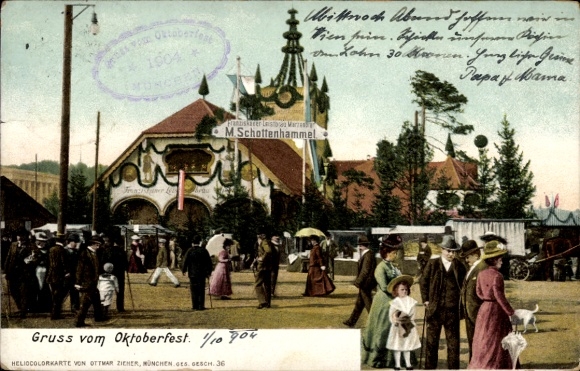 Postcard Munich Bavaria, Oktoberfest, Schottenhammel beer tent