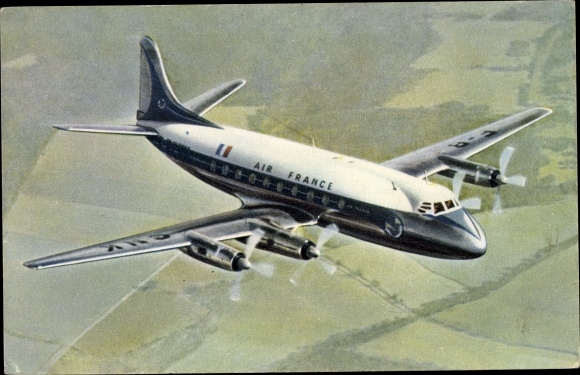 Postcard French passenger plane, Air France, Vickers Viscount