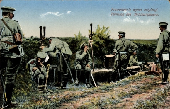 Postcard Poland, artillery fire command