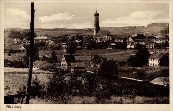 Postcard Vilsbiburg in Lower Bavaria, city view from church, rural surroundings