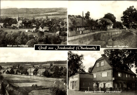 Ak Friedersdorf Neusalza Spremberg in Sachsen, Blick vom Hainberg, Konsum Gaststätte Grenzschänke