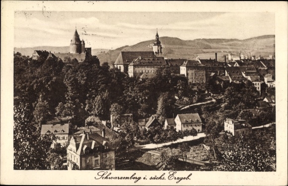 Postcard Schwarzenberg in the Erzgebirge of Saxony, panorama, castle, church