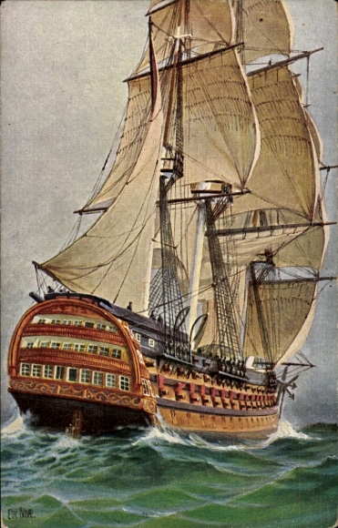 Artist Postcard Rave, Chr., Marine Gallery 16, French battleship three-decker Ocean
