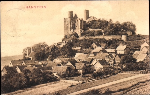 Ak Rimbach Bornhagen im Eichsfeld, Burg Hanstein, Blick auf den Ort, Felder