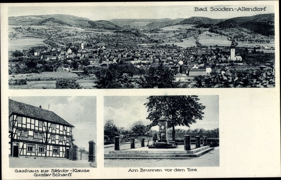 KP Bad Sooden Allendorf nad Werra Hesse, widok ogólny, Gasthaus zur Steintor Klause, fontanna