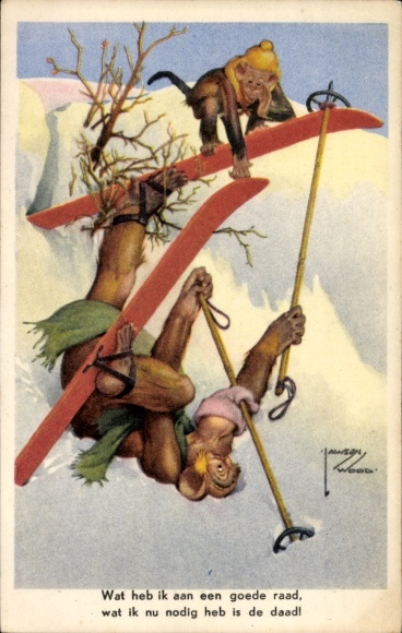 Artists Postcard Wood, Lawson, Anthropomorphized Apes, Humor, Wat heb ik aan een goede raad