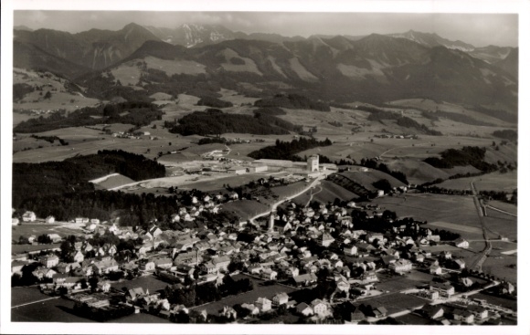 Postcard Sonthofen in Oberallgäu Swabia, aerial photograph with Ordensburg