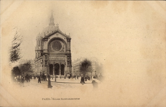Postcard Paris IX Opéra, Eglise Saint-Augustin, architecture, people on the street