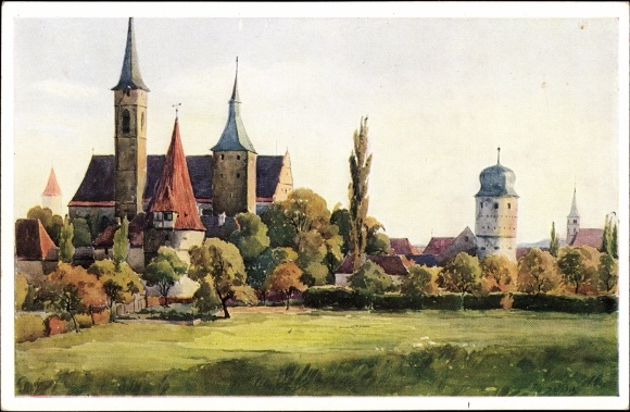 Artist PC Marshal, J., Iphofen in Lower Franconia, partial view, church