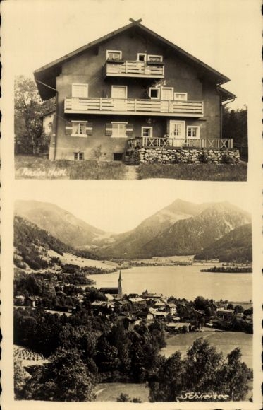 Postcard Schliersee in the district of Miesbach Upper Bavaria, Pension Hertl, village