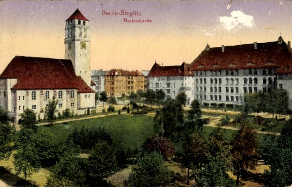 Postcard Berlin Steglitz, St. Mark's Church