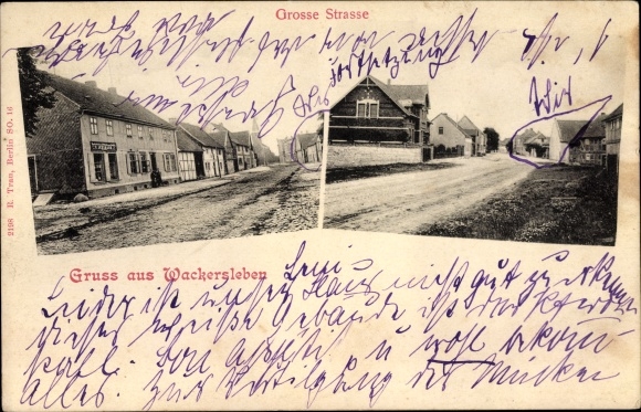 Postcard Wackersleben Hötensleben Saxony Anhalt, Große Straße, partial views