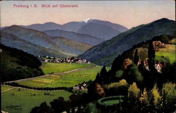 Ak Günterstal Freiburg im Breisgau,  Blick auf Günterstal, Berge, Tal, Landschaft