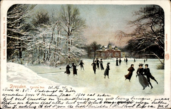 Postcard Dresden Strehlen, Carolasee, Winter