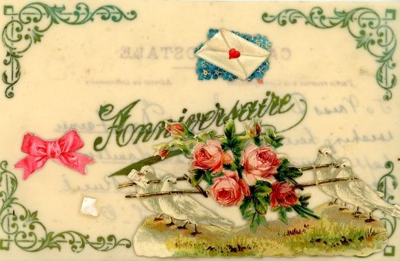Celluloid PC roses, doves, bow, kitsch