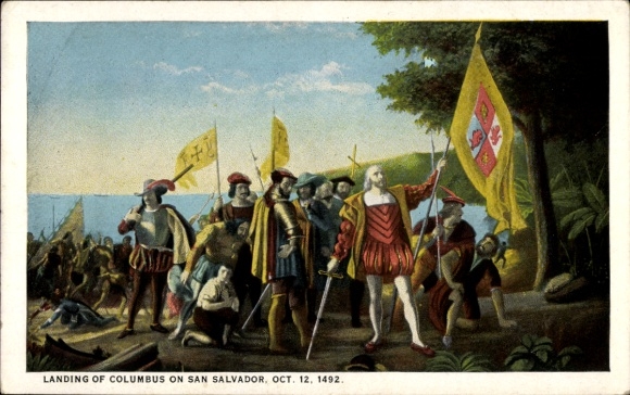 Postcard San Salvador El Salvador, landing of Columbus October 12, 1492