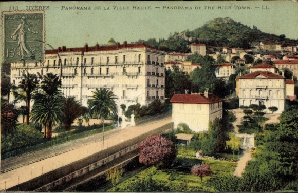 PC Hyères Var, panorama of the Ville Haute, high town, buildings, plants, postmark