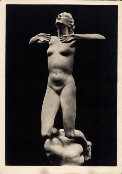 Postcard plastic by Josef Thorak, Hanneles Ascension, HDK 494, female nude, Photo Hoffmann
