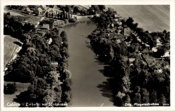 Postcard Cablow Kablow Königs Wusterhausen in Brandenburg, aerial photograph, brickworks, Lankensee
