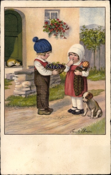 KP artysty Ebner, Pauli, dzieci, owoce, pies, śpiący kot