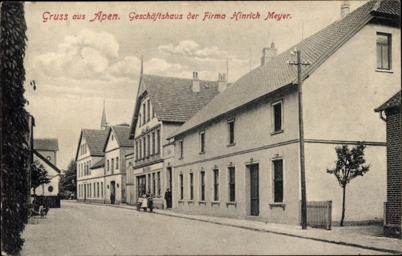 Postcard Apen in Oldenburg Ammerland, commercial building of the Hinrich Meyer company