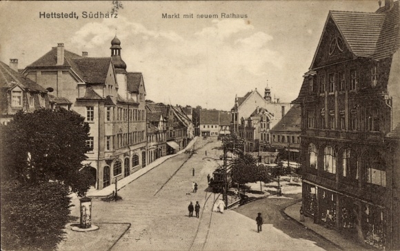 Ak Hettstedt im Südharz, Markt mit neuem Rathaus,  Architektur,  alte 