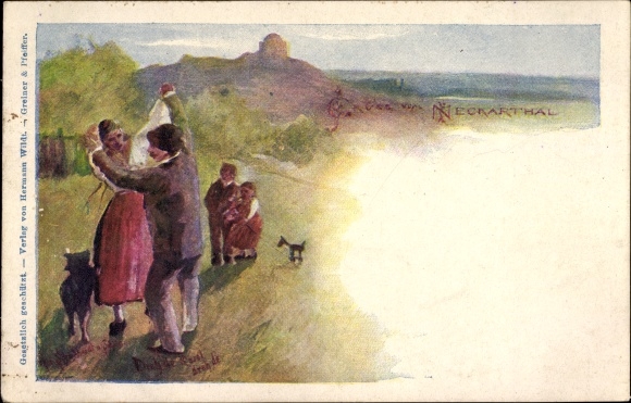 Artist PC Neckarzimmern in the Neckar valley, dancing couple in the Neckar valley