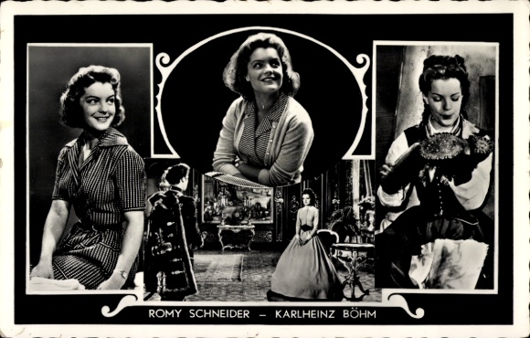 Passepartout Postcard actress Romy Schneider with Karlheinz Böhm, Sissi