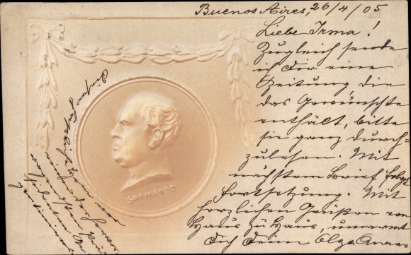 Embossed PC Domingo Faustino Sarmiento, President of Argentina, profile view