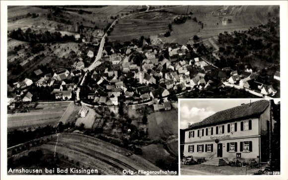Postcard Arnshausen Bad Kissingen Lower Franconia Bavaria, aerial photograph, Gasthaus zum Lamm