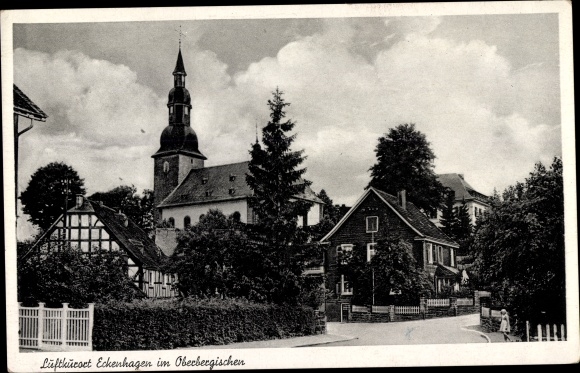 Postcard Eckenhagen in the Oberberg district, idyllic village, church