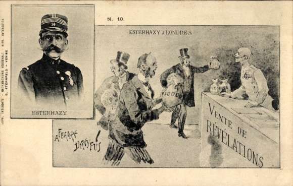 Judaika Postcard Dreyfus Affair, London, Ferdinand Walsin-Esterházy, Vente de Révélations