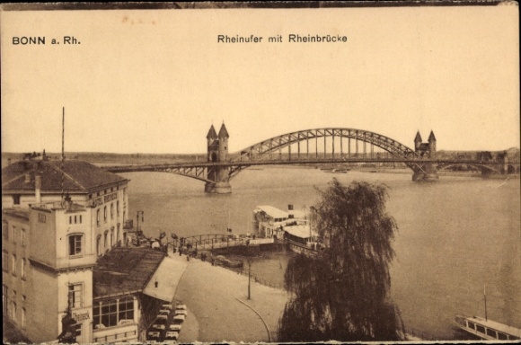 Postcard Bonn am Rhein, Rhine bank, Rhine bridge,